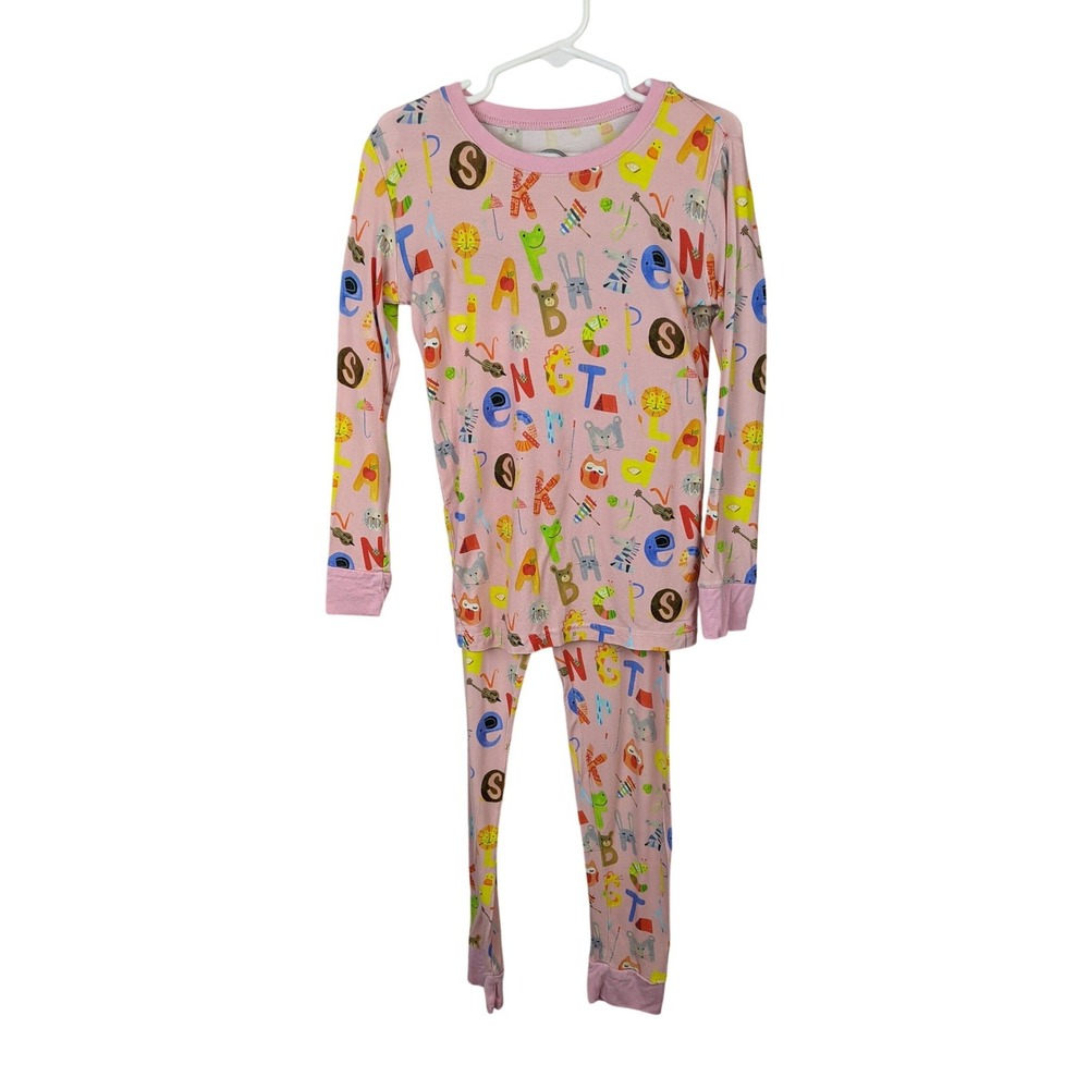 Sleepies Pink Alphabet Animal Pajama Set Size 7-8 Long Sleeve 2pc PJs has holes